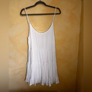 ARITZIA TALULA white tiered babydoll mini dress, size M. Open back, double layer